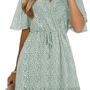 Green Flutter Sleeve V-Neck Sundress
